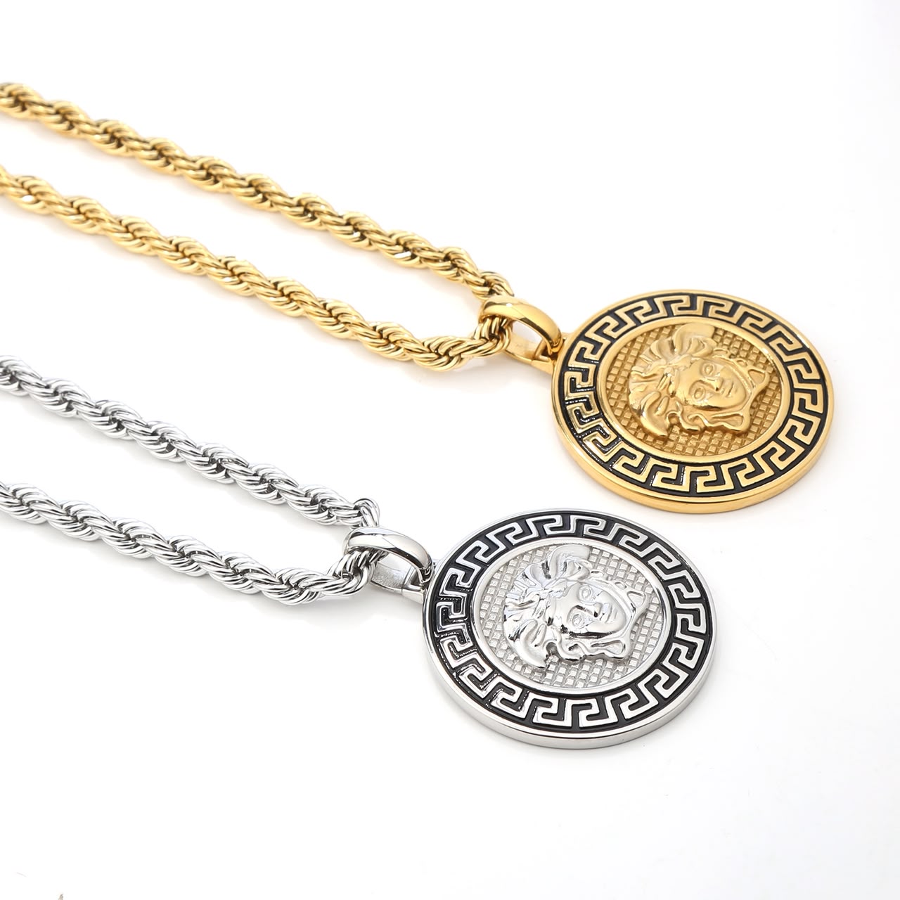 Gold and silver Zayna rope necklaces with matching pendants