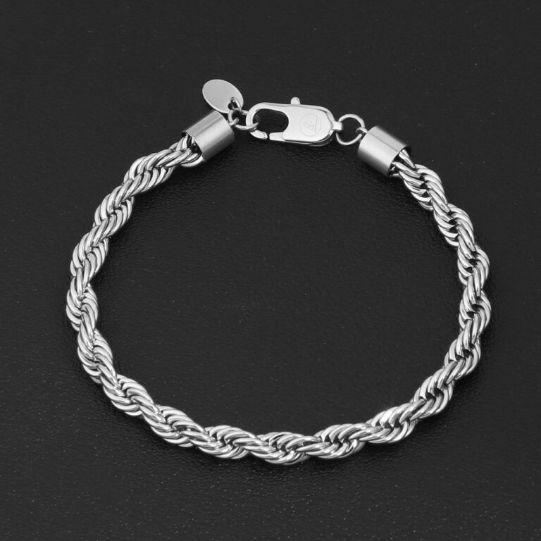 Zayna silver 6mm rope bracelet on dark background